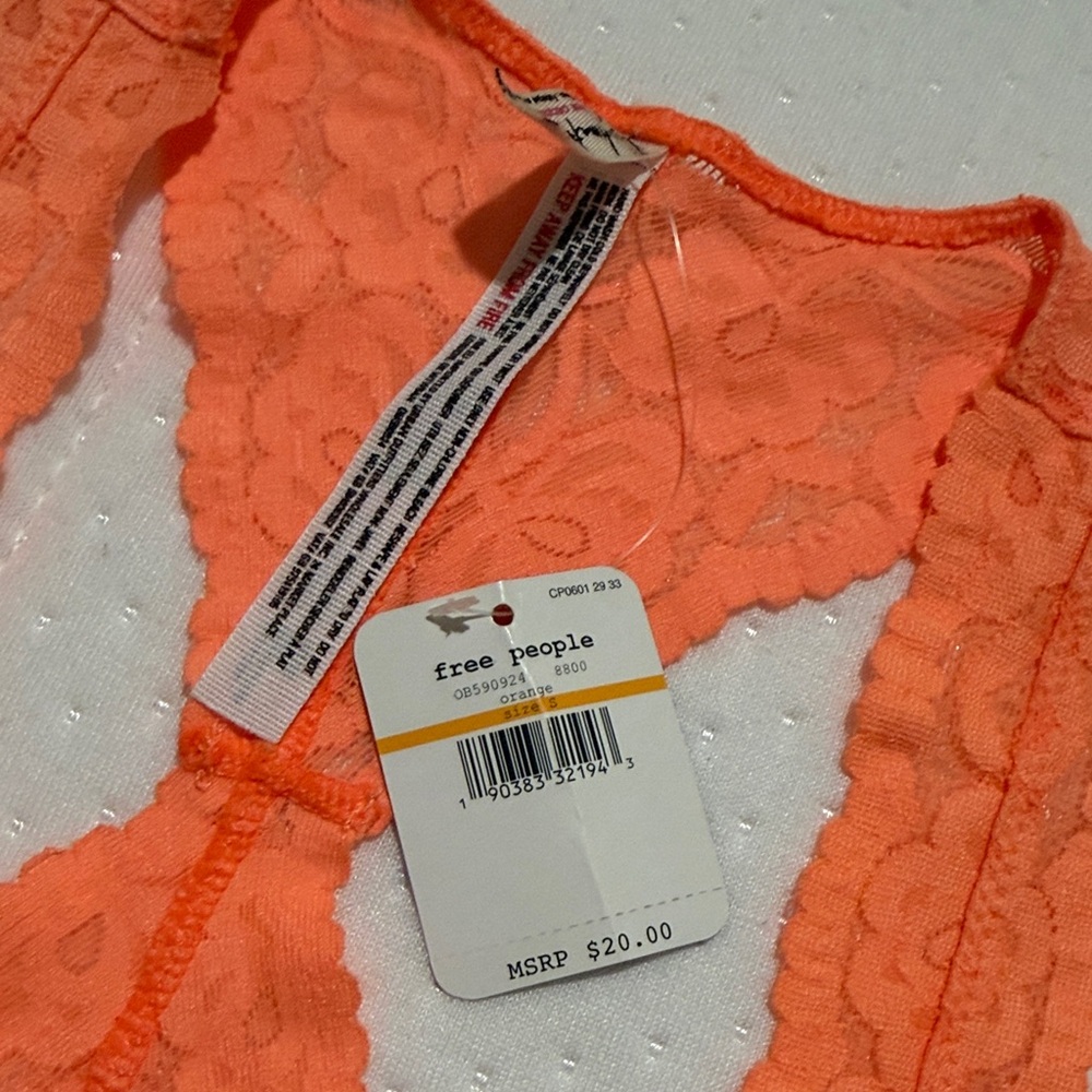 NWT Free people Neon Coral Lace Racerback Bralette - size S - Picture 2 of 3